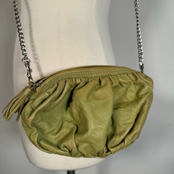Donald J Pliner Leather Clutch Crossbody Pouch Bag Chain Strap - Picture 1 of 8